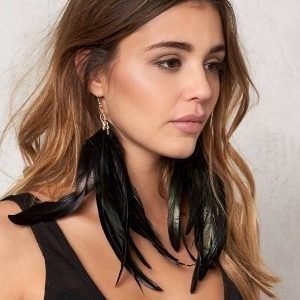 77thFLEA Black feather earrings Black