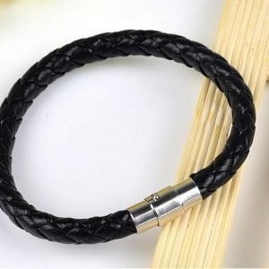 Armband Läder flätat magnet svart läder Unisex