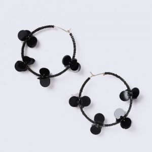 Gina Tricot Black Flower Sequin Hoop Earrings Korvakorut