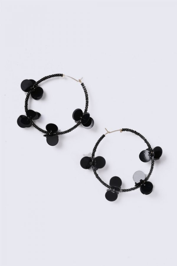 Gina Tricot Black Flower Sequin Hoop Earrings Korvakorut