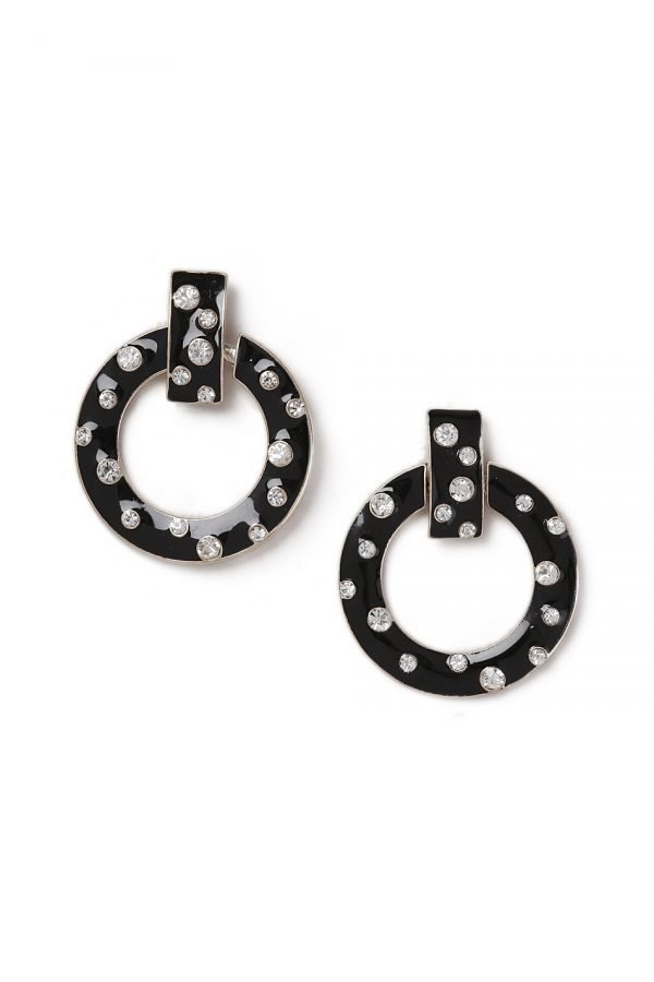 Gina Tricot Black Rhinestone Hoop Earrings Korvakorut