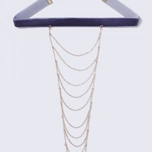 Gina Tricot Blue Suede Choker With Multilayer Chain Kaulakoru