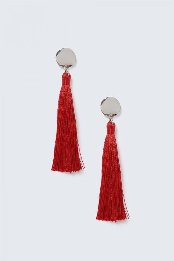 Gina Tricot Disc Red Tassel Earrings Korvakorut
