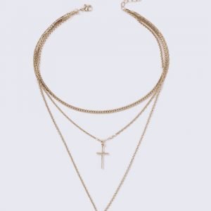 Gina Tricot Double Coin And Cross Necklace Kaulakoru