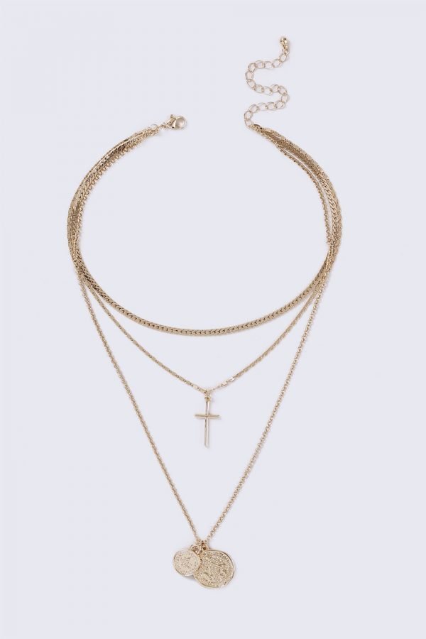 Gina Tricot Double Coin And Cross Necklace Kaulakoru