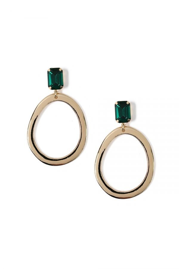 Gina Tricot Emerald Top Gold Hoop Earrings Korvakorut