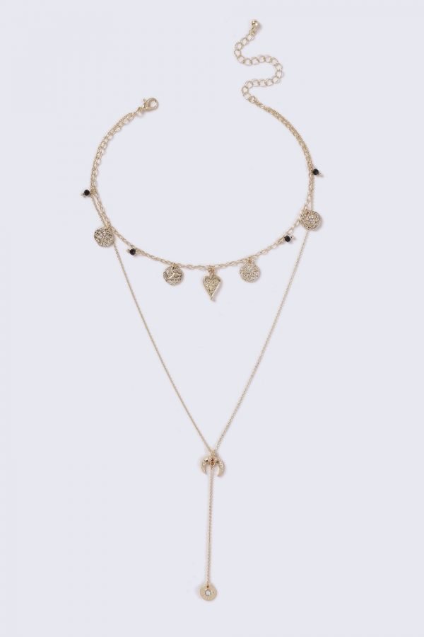 Gina Tricot Gold Look Charm Choker And Drop Kaulakoru