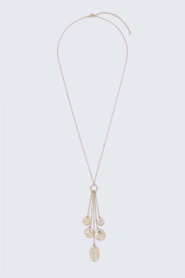 Gina Tricot Gold Look Charm Tassel Chain Necklace Kaulakoru