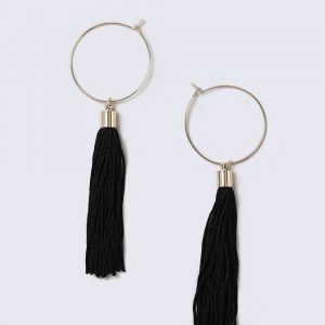 Gina Tricot Gold Look Hoop Black Tassel Earrings Korvakorut