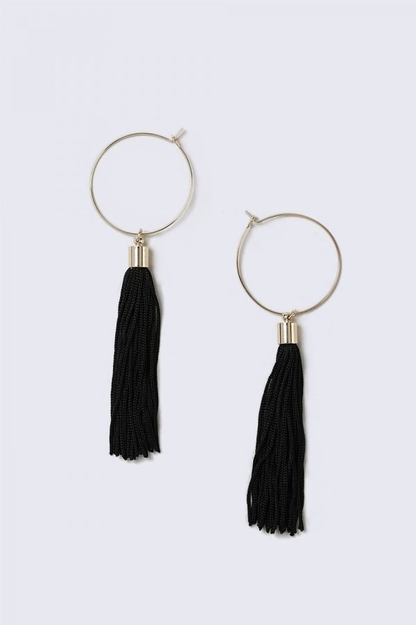 Gina Tricot Gold Look Hoop Black Tassel Earrings Korvakorut