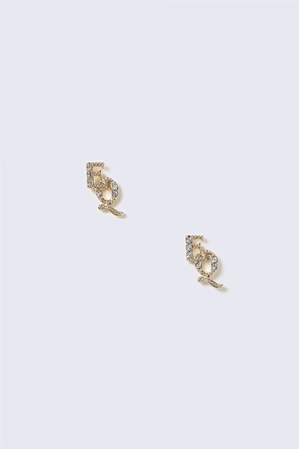 Gina Tricot Gold Rhinestone Eq Stud Earrings Korvakorut