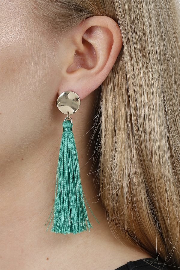 Gina Tricot Green Disc Tassel Earrings Korvakorut
