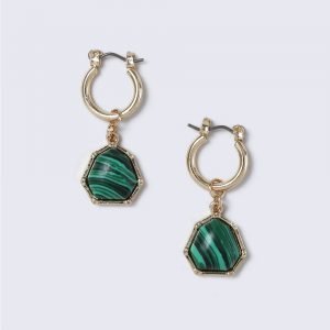 Gina Tricot Green Stone Drop Hoop Earrings Korvakorut