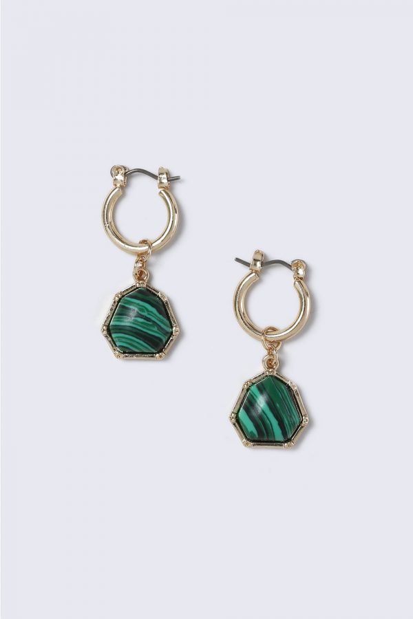 Gina Tricot Green Stone Drop Hoop Earrings Korvakorut