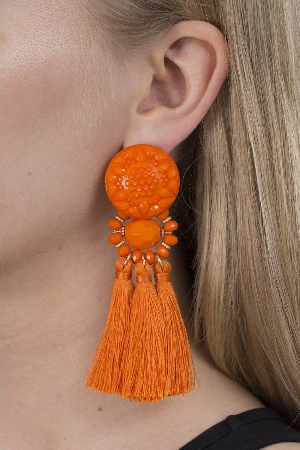 Gina Tricot Orange Beaded Tassel Earrings Korvakorut