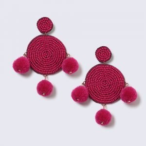 Gina Tricot Pink Beaded And Pom Pom Statement Earrings Korvakorut