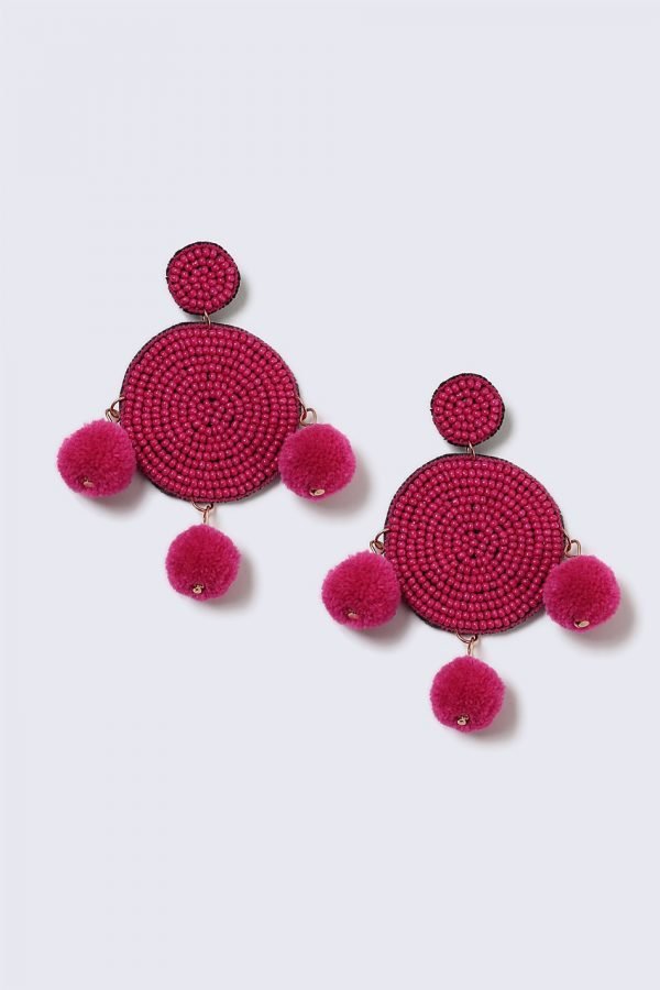 Gina Tricot Pink Beaded And Pom Pom Statement Earrings Korvakorut