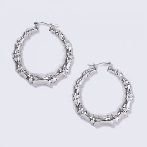 Gina Tricot Rhodium Bamboo Hoop Earrings Korvakorut