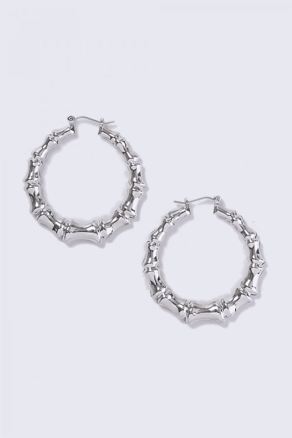 Gina Tricot Rhodium Bamboo Hoop Earrings Korvakorut