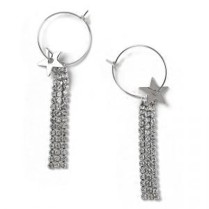 Gina Tricot Rhodium Rhinestone Hoop Earrings Korvakorut