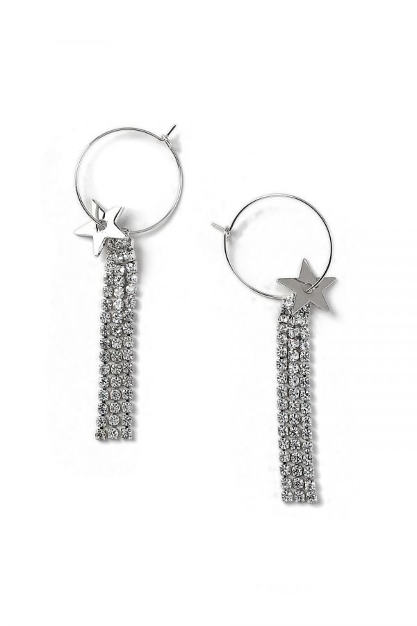 Gina Tricot Rhodium Rhinestone Hoop Earrings Korvakorut