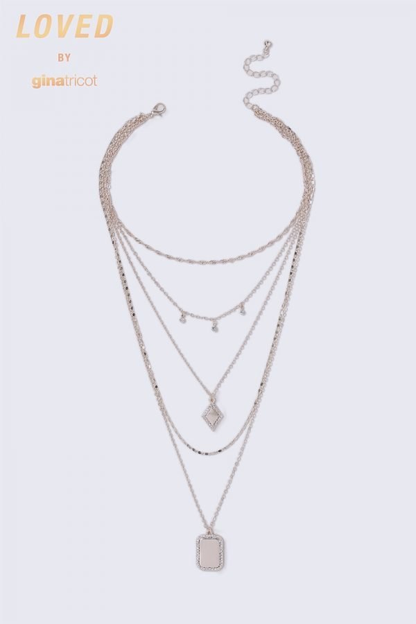 Gina Tricot Rose Gold Look Rhinestone Multirow Necklace Kaulakoru