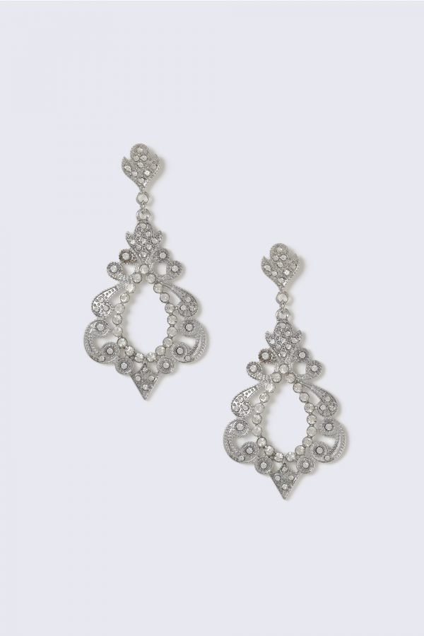 Gina Tricot Silver Look Crystal Cut Out Drop Earring Korvakorut