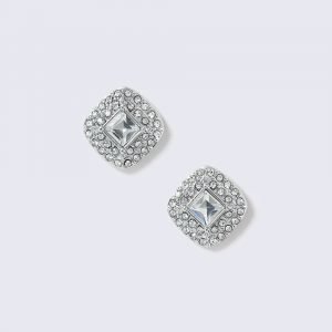 Gina Tricot Silver Look Crystal Square Stud Korvakorut