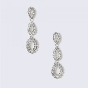 Gina Tricot Silver Look Crystal Tear Drop Earring Korvakorut