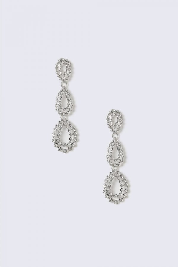 Gina Tricot Silver Look Crystal Tear Drop Earring Korvakorut