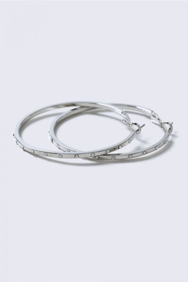 Gina Tricot Silver Look Hoop With Rhinestone Edge Korvakorut