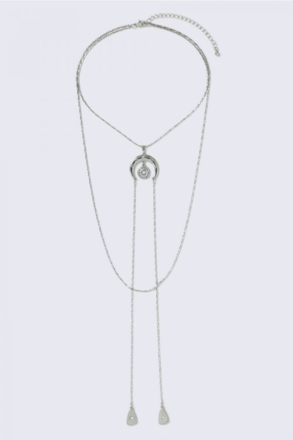 Gina Tricot Silver Look Horn Multirow Necklace Kaulakoru