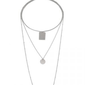 Gina Tricot Silver Look Long Multirow Necklace Kaulakoru