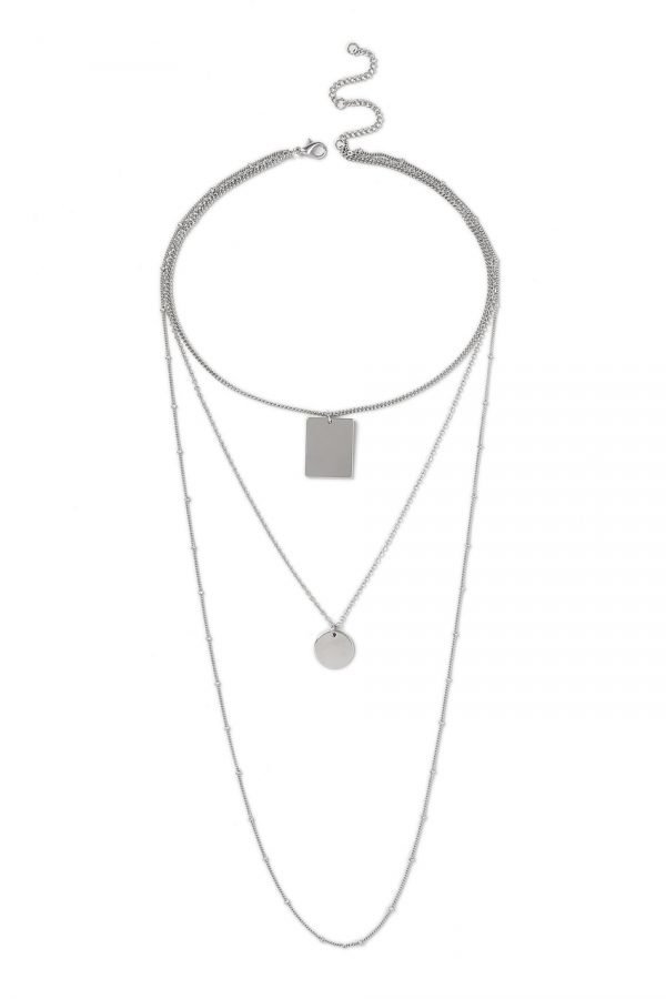 Gina Tricot Silver Look Long Multirow Necklace Kaulakoru