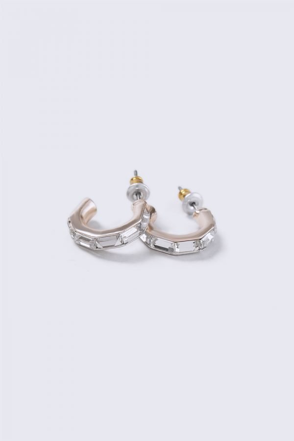 Gina Tricot Silver Look Loved Mini Crystal Hoop Earrings Korvakorut