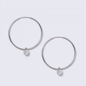 Gina Tricot Silver Look Loved Rhinestone Charm Hoop Korvakorut