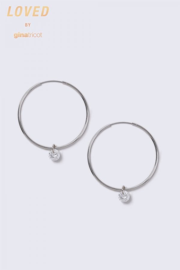 Gina Tricot Silver Look Loved Rhinestone Charm Hoop Korvakorut