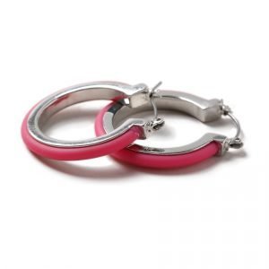 Gina Tricot Silver Look Pink Inlay Hoop Korvakorut