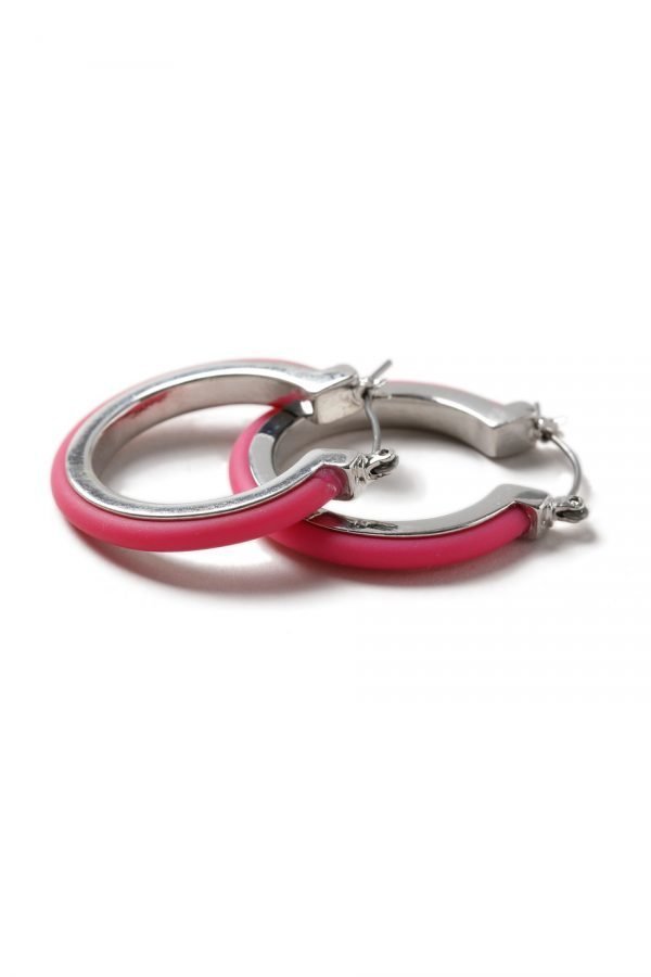 Gina Tricot Silver Look Pink Inlay Hoop Korvakorut