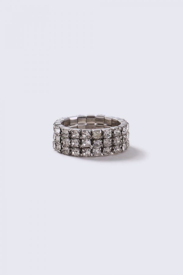 Gina Tricot Silver Look Rhinestone Stretch Ring Sormus