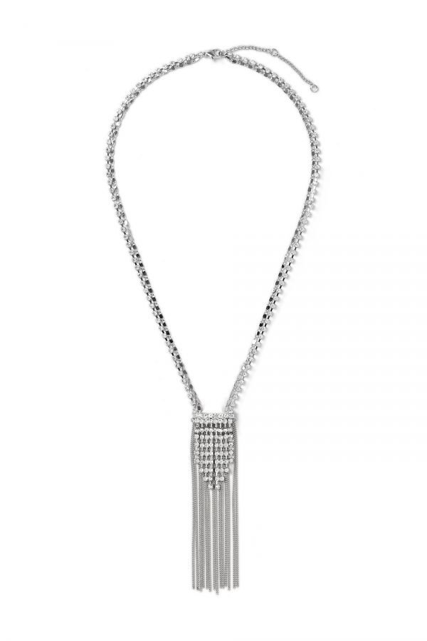 Gina Tricot Silver Look Rhinestone Tassel Neckwear Kaulakoru