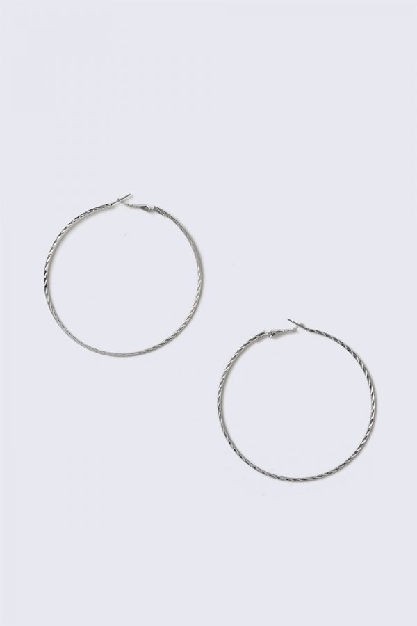 Gina Tricot Silver Look Textured Hoop Korvakorut