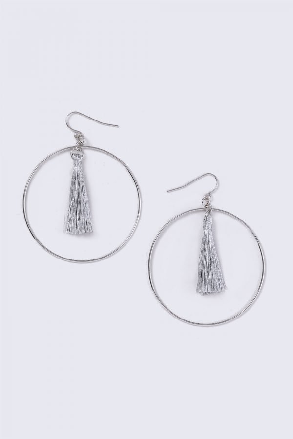 Gina Tricot Silver Tassel Hoop Earrings Korvakorut