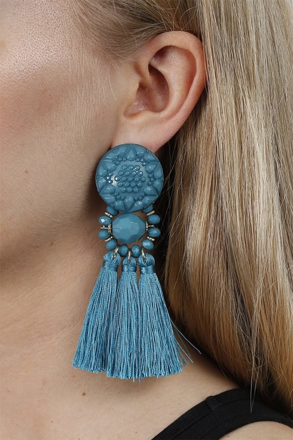 Gina Tricot Turquoise Beaded Tassel Earrings Korvakorut