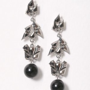 Nly Accessories Rhinestone Leaf Ball Drop Earring Korvakorut Hopea / Musta