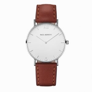 Paul Hewitt Watch Sailor Line White Sand Stainless Steel Leather Kello Valkoinen/ruskea