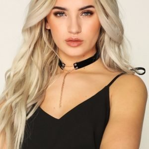 River Island Black Velvet Gold Tone Chain Choker Kaulakoru Black