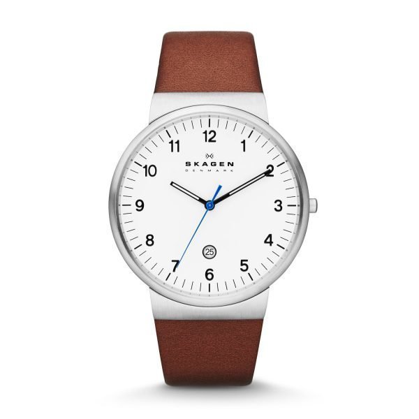 Skagen Ancher Miesten Kello Valkoinen / Ruskea Nahka Ø40 Mm