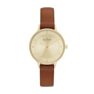 Skagen Anita Naisten Kello Kultainen / Ruskea Nahka Ø30 Mm