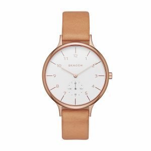 Skagen Anita Naisten Kello Valkoinen / Ruskea Nahka Ø34 Mm